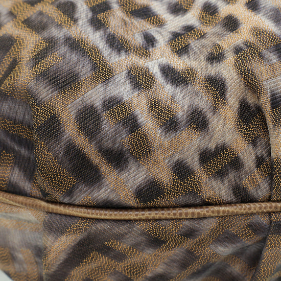 Fendi Bicolor Zucca Leopard Print Chef Chain Hobo Bag