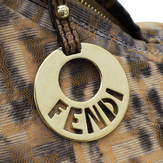 Fendi Bicolor Zucca Leopard Print Chef Chain Hobo Bag