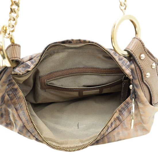 Fendi Bicolor Zucca Leopard Print Chef Chain Hobo Bag