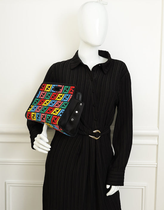 Fendi Black Multicolor FF Embroidered Defender Bag