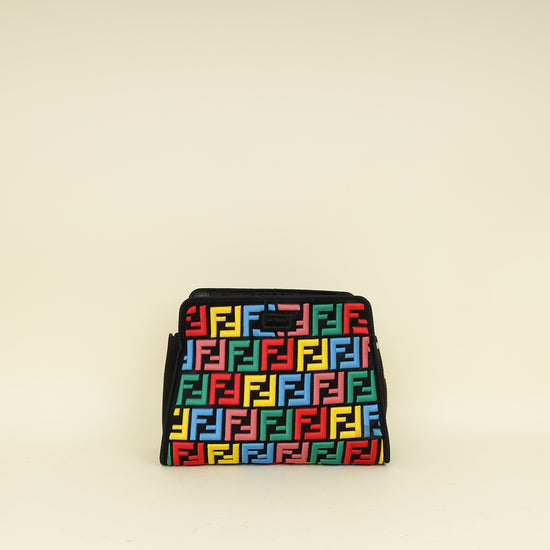 Fendi Black Multicolor FF Embroidered Defender Bag