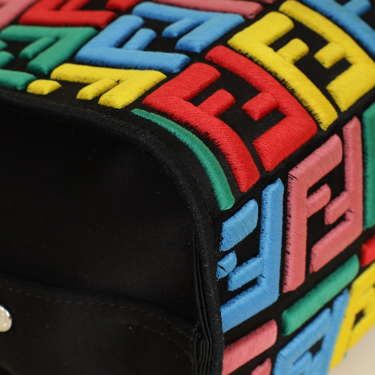 Fendi Black Multicolor FF Embroidered Defender Bag