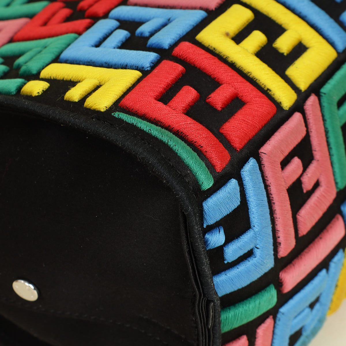 Fendi Black Multicolor FF Embroidered Defender Bag