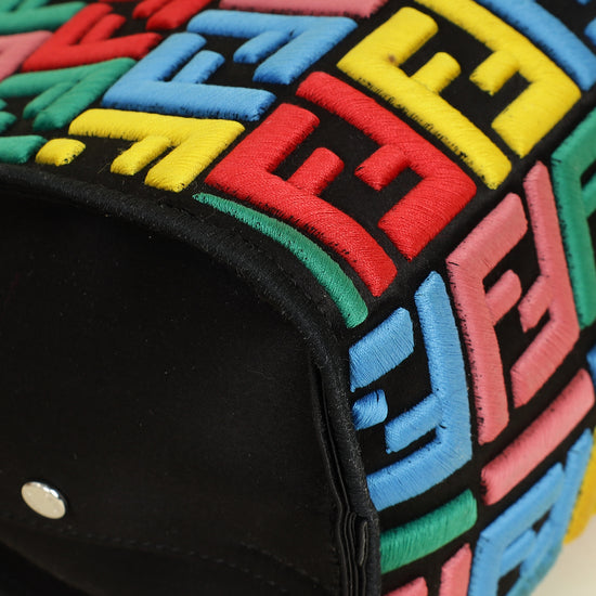 Fendi Black Multicolor FF Embroidered Defender Bag