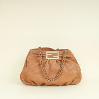 Fendi Camel Mia Leather Chain Tote Bag Large