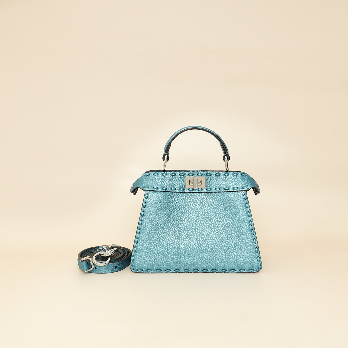 Fendi Metallic Blue Selleria Peekaboo ISeeU Petite Bag-Fendi-THE CLOSET