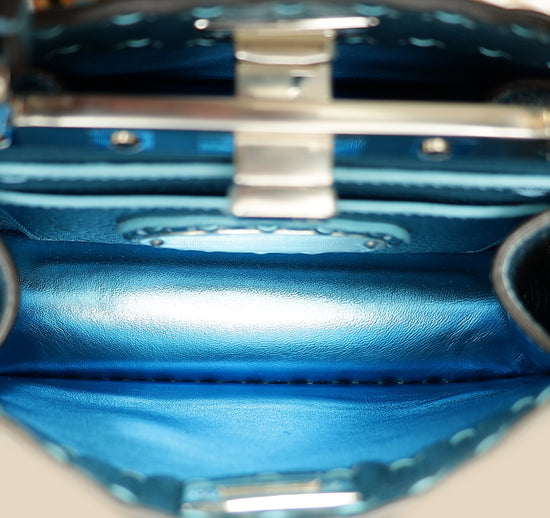 Fendi Metallic Blue Selleria Peekaboo ISeeU Petite Bag-Fendi-THE CLOSET