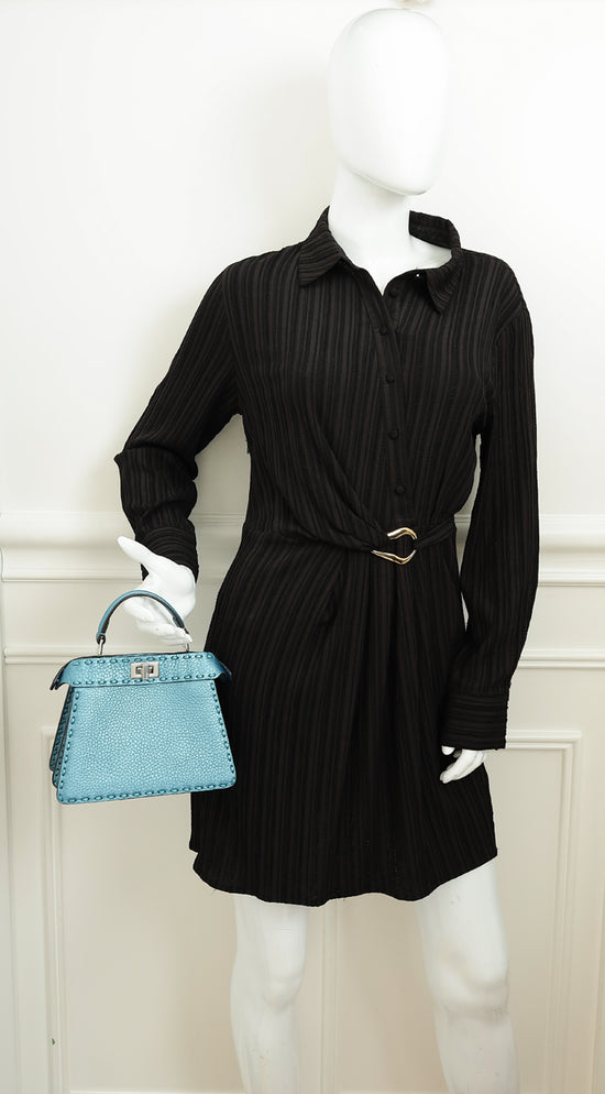 Fendi Metallic Blue Selleria Peekaboo ISeeU Petite Bag-Fendi-THE CLOSET