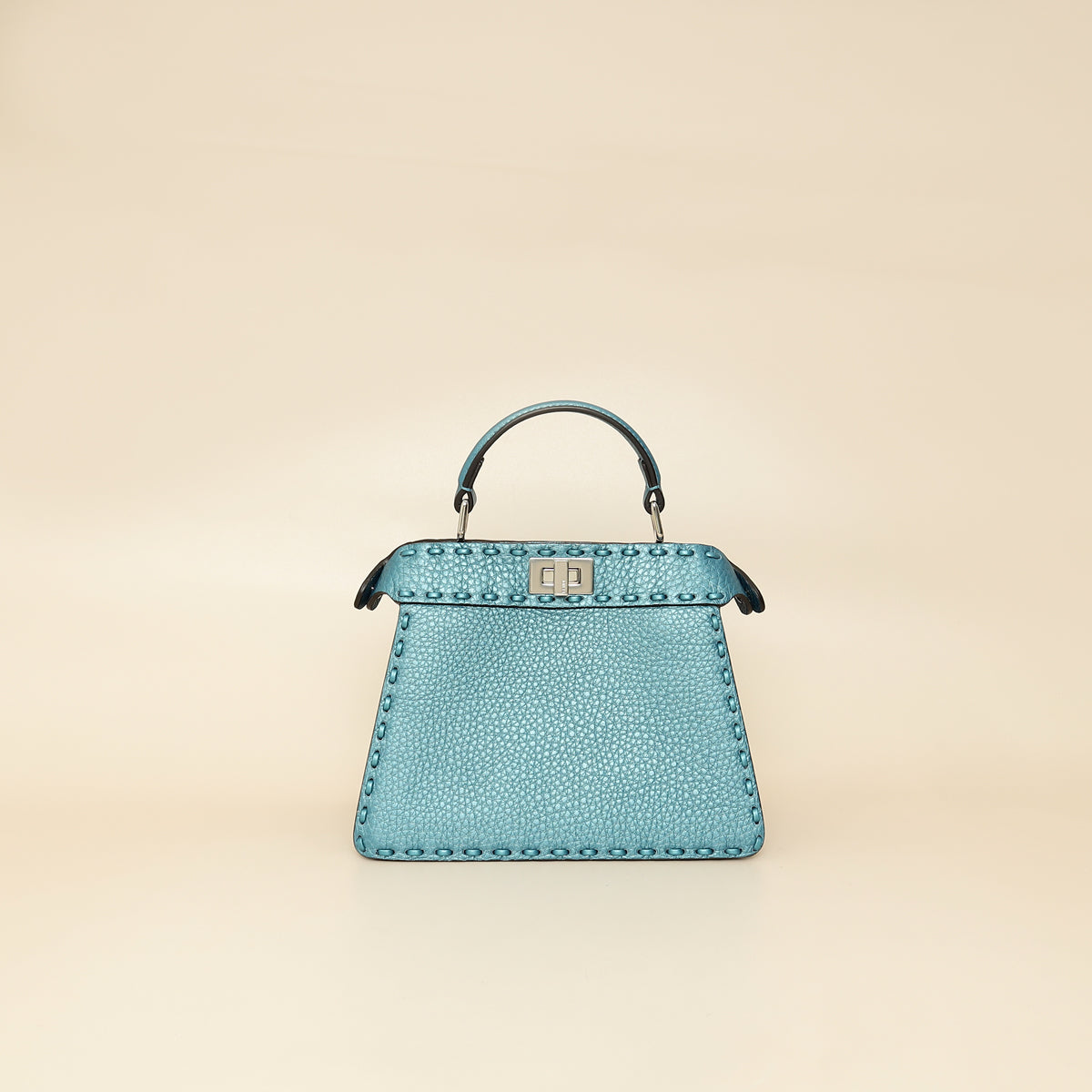 Fendi Metallic Blue Selleria Peekaboo ISeeU Petite Bag-Fendi-THE CLOSET