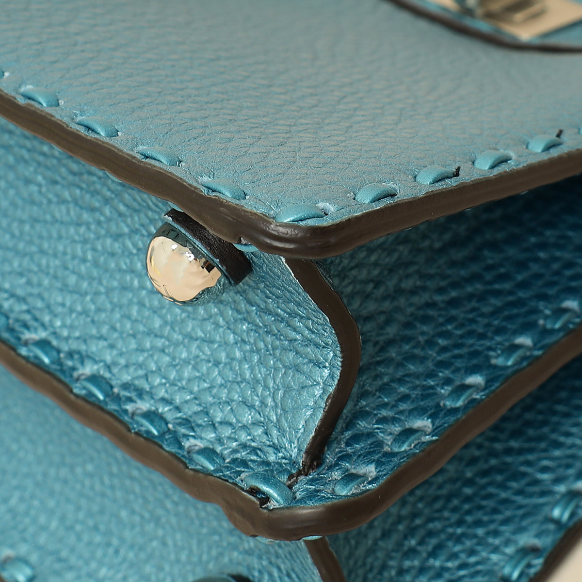 Fendi Metallic Blue Selleria Peekaboo ISeeU Petite Bag-Fendi-THE CLOSET