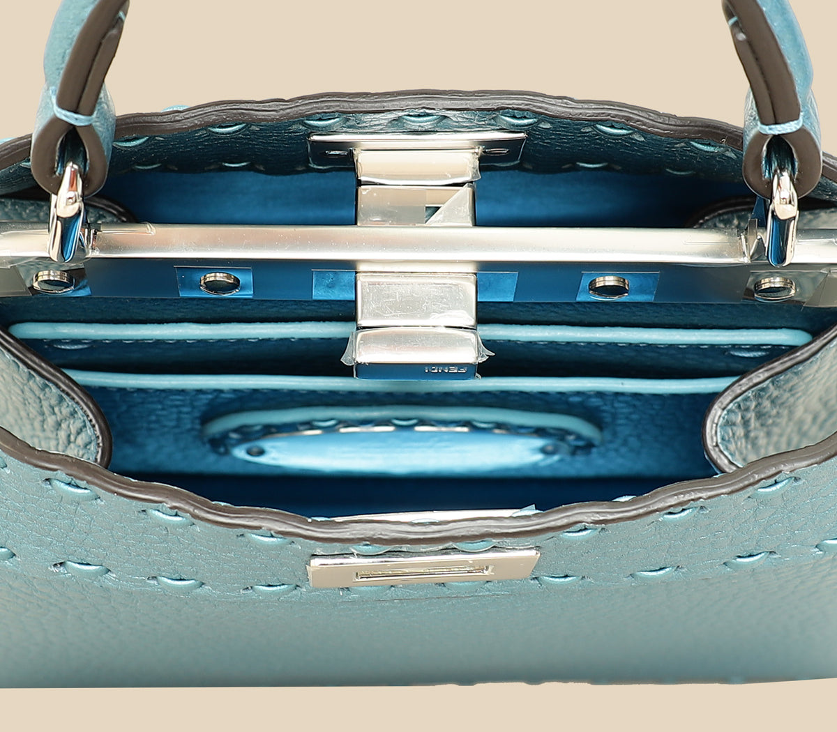 Fendi Metallic Blue Selleria Peekaboo ISeeU Petite Bag-Fendi-THE CLOSET