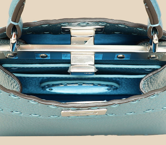 Fendi Metallic Blue Selleria Peekaboo ISeeU Petite Bag-Fendi-THE CLOSET