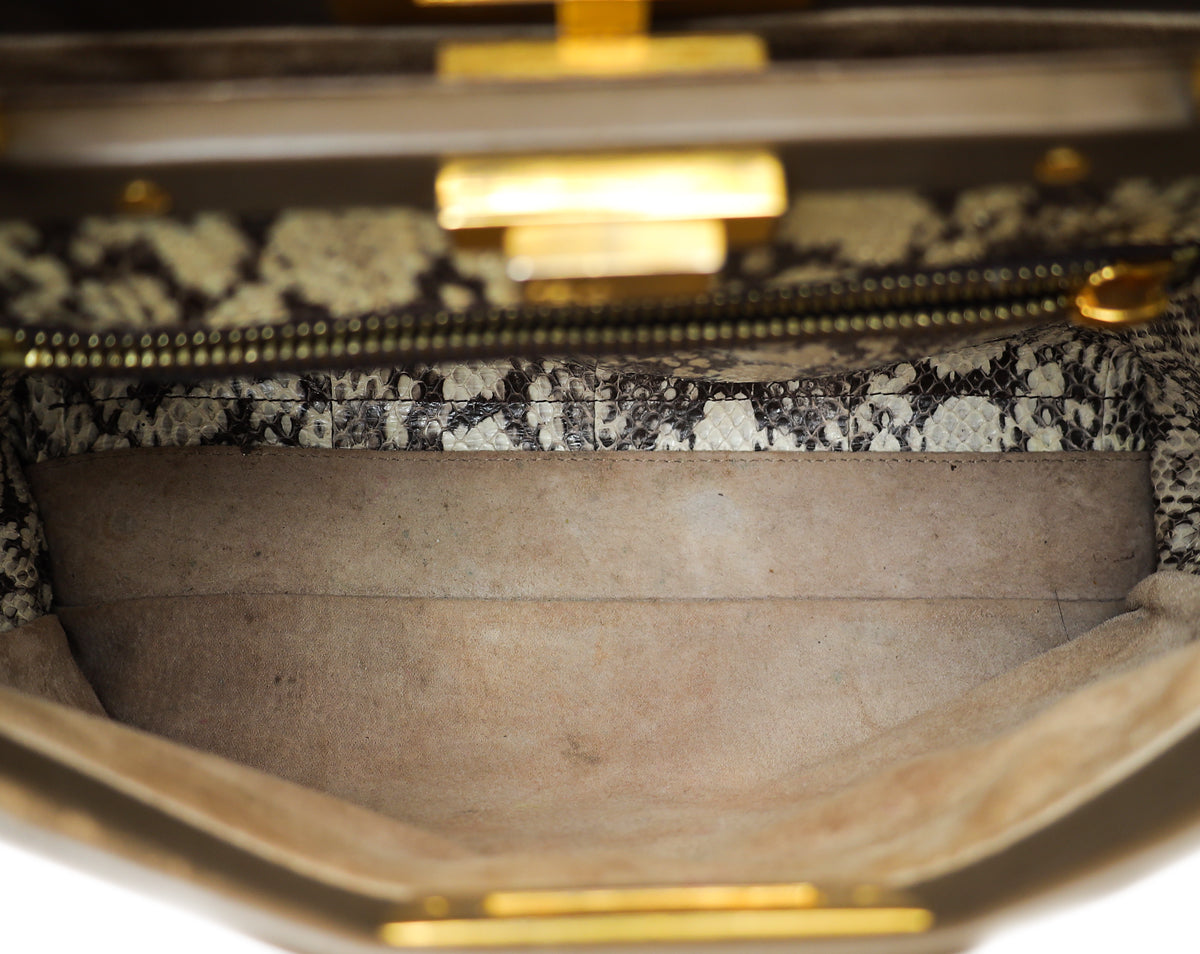 Fendi Brown Iconic Peekaboo Regular Bag W/ Snakeskin Lining