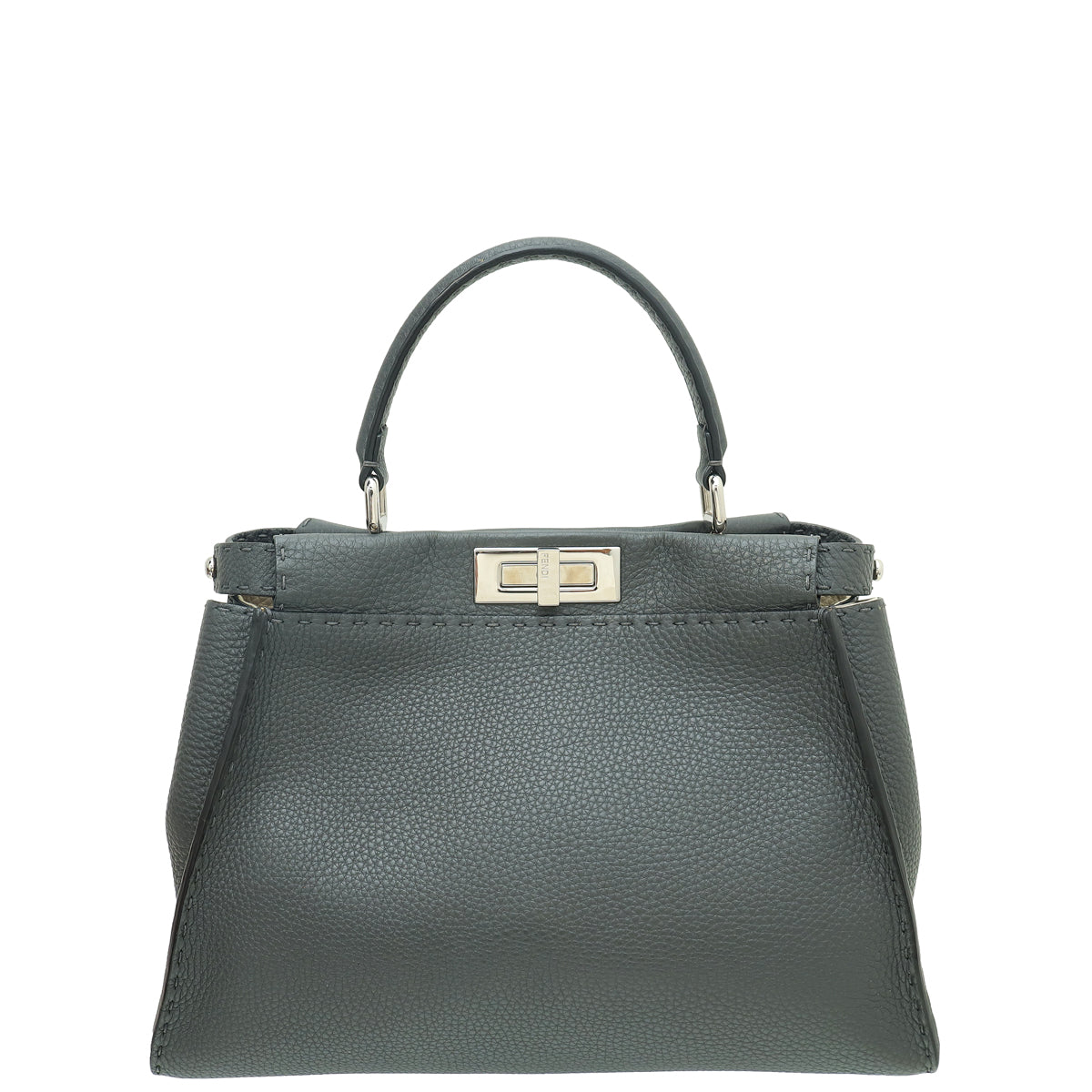 Fendi Dark Grey Peekaboo Selleria Regular Bag W/ Floral Strap-Fendi-THE CLOSET