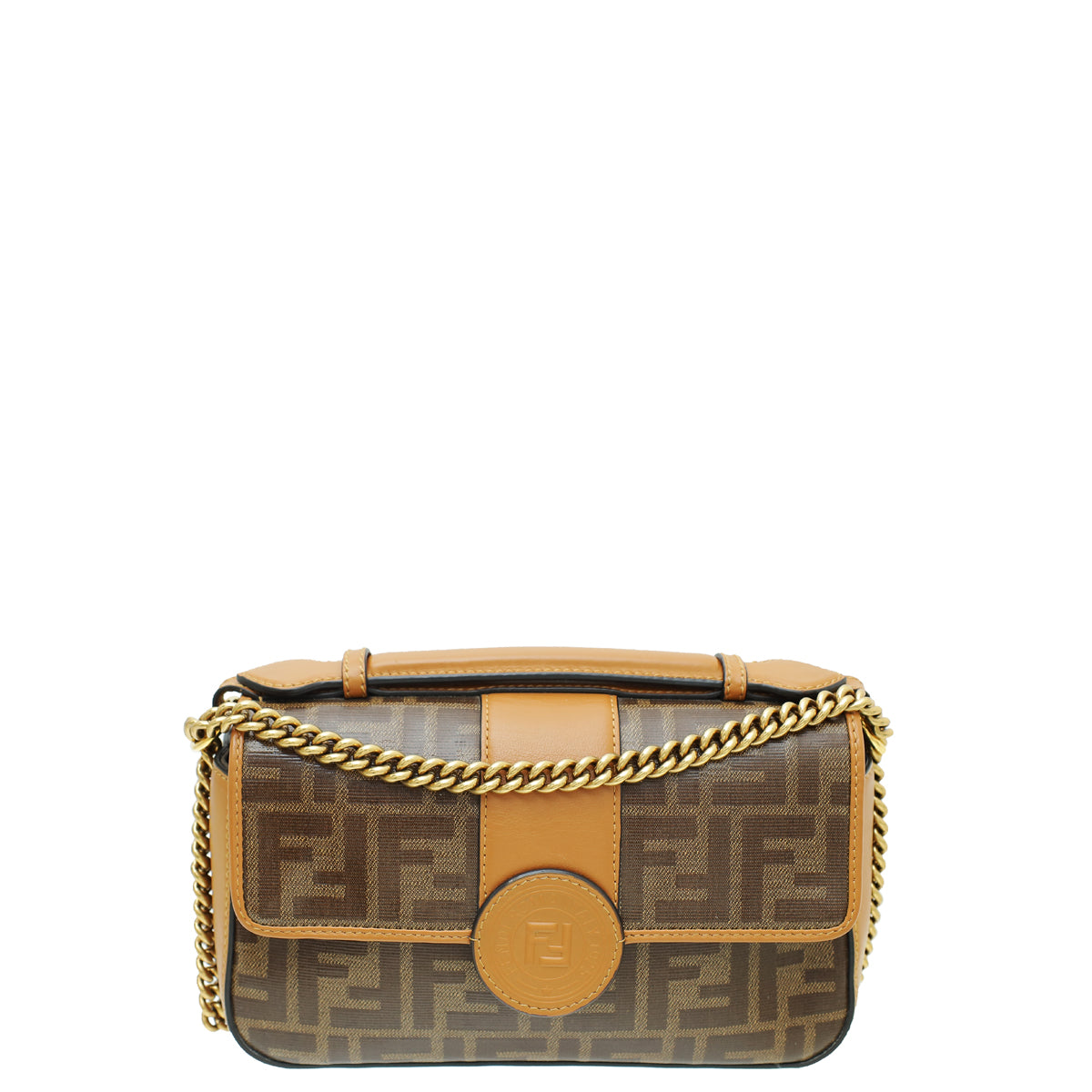 Fendi Caramello Mogano Panna FF 1974 Double F Top Handle Small Bag-Fendi-THE CLOSET