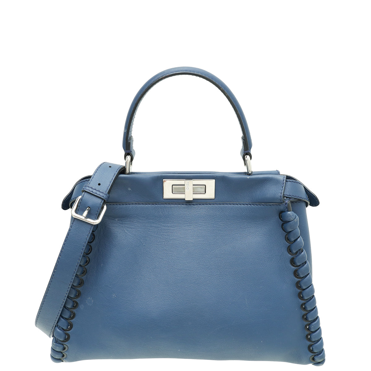 Fendi Navy Blue Whipstitch Peekaboo Regular Bag-Fendi-THE CLOSET