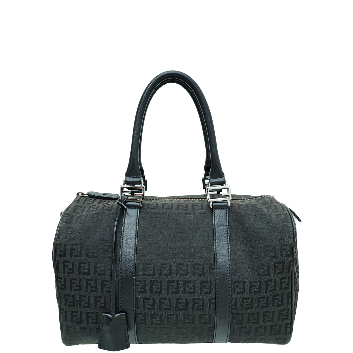 Fendi Black Zucchino Bauletto Boston Medium Bag-Fendi-THE CLOSET