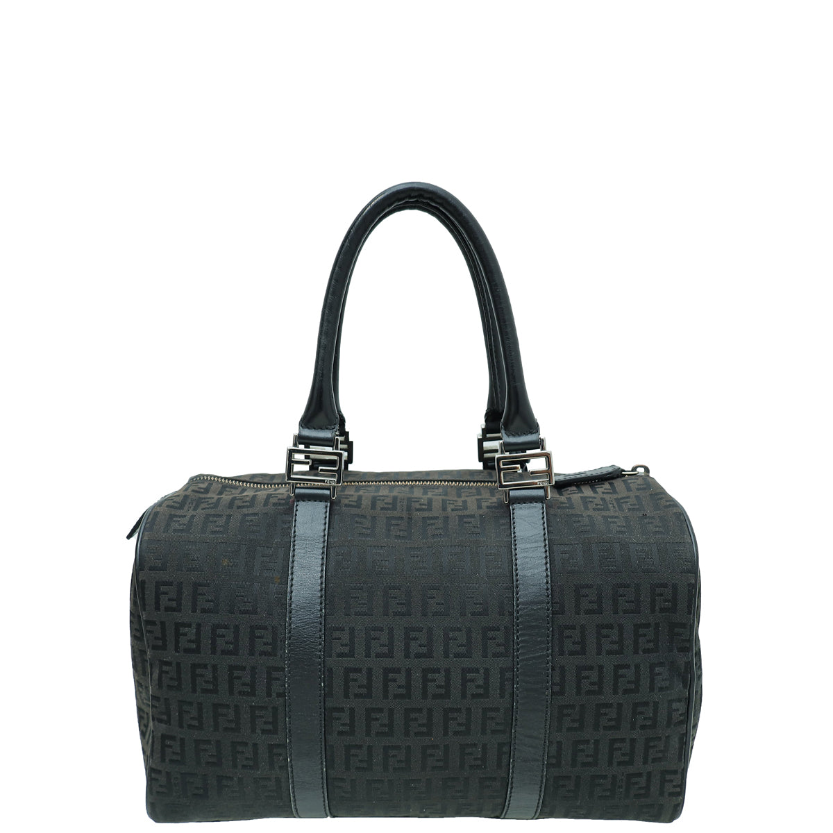 Fendi Black Zucchino Bauletto Boston Medium Bag-Fendi-THE CLOSET