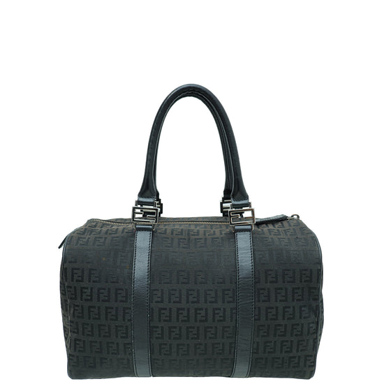 Fendi Black Zucchino Bauletto Boston Medium Bag THE CLOSET