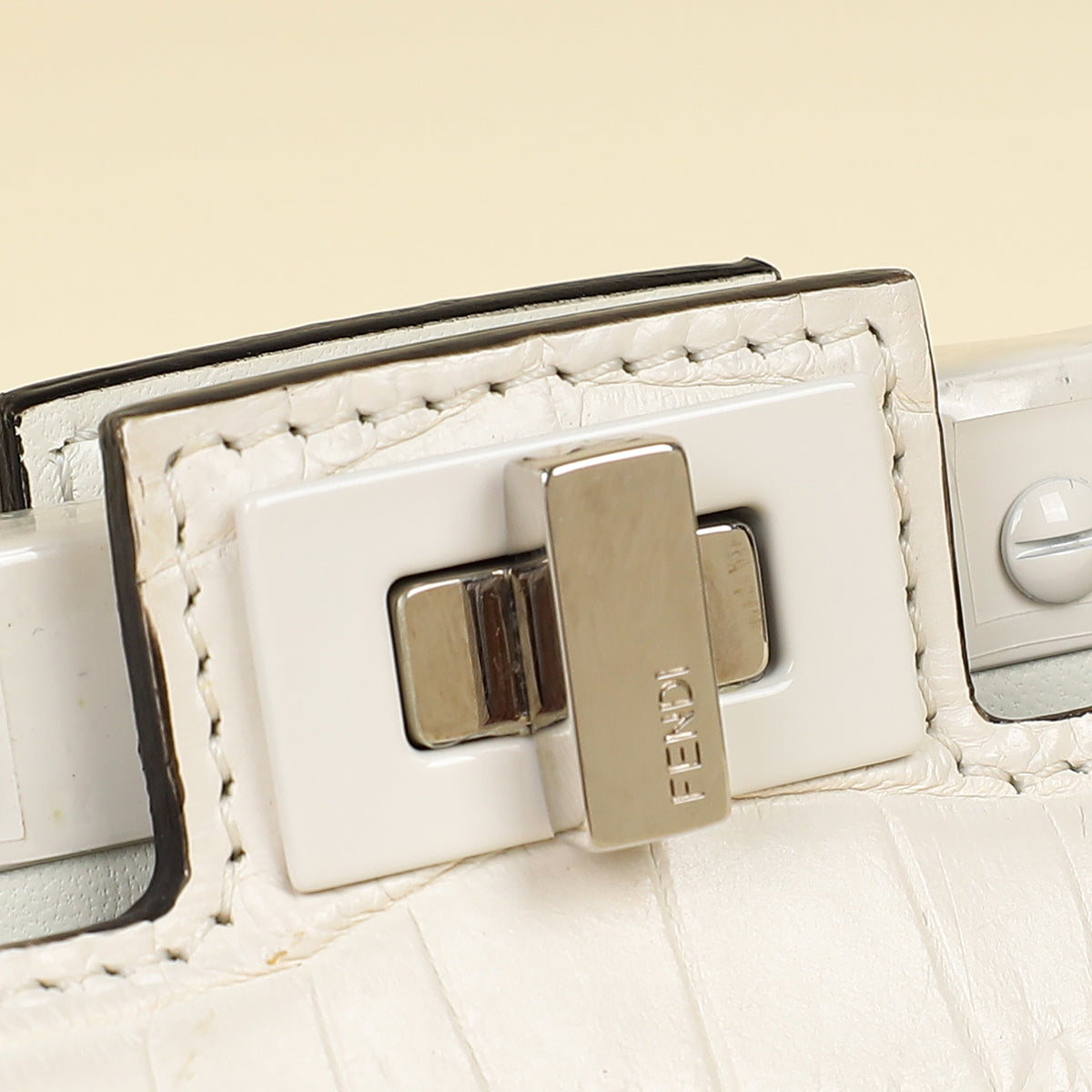 Fendi White Matte Crocodile Peekaboo Cut Bag