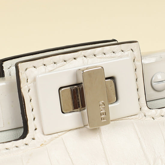 Fendi White Matte Crocodile Peekaboo Cut Bag