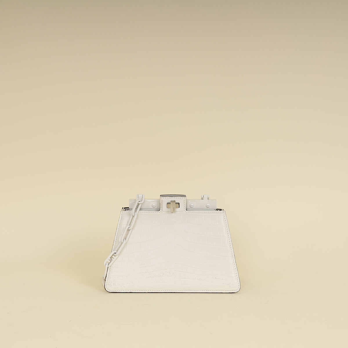 Fendi White Matte Crocodile Peekaboo Cut Bag - Main Image