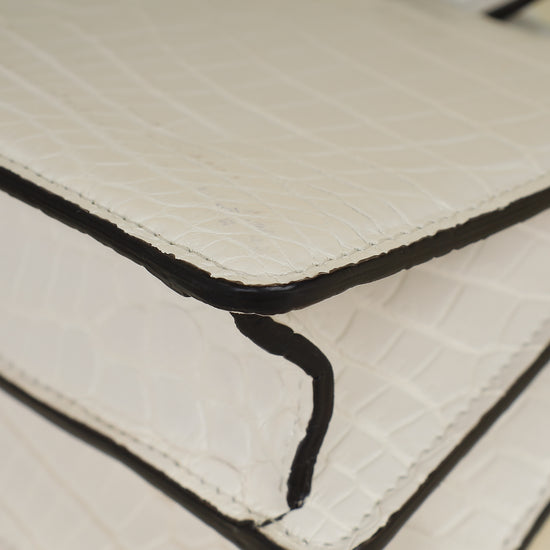 Fendi White Matte Crocodile Peekaboo Cut Bag