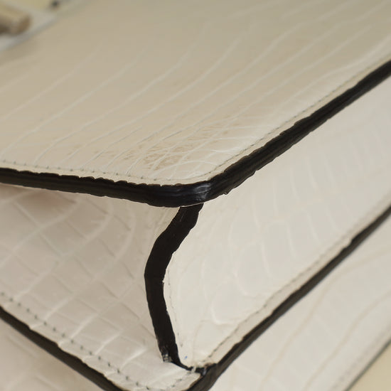 Fendi White Matte Crocodile Peekaboo Cut Bag