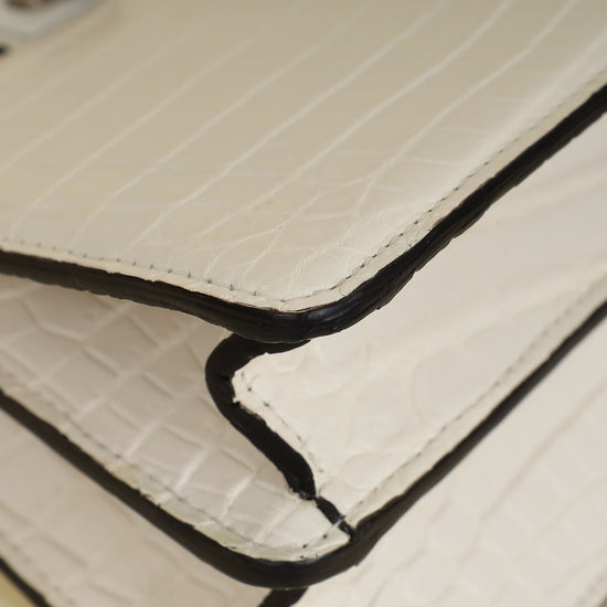 Fendi White Matte Crocodile Peekaboo Cut Bag