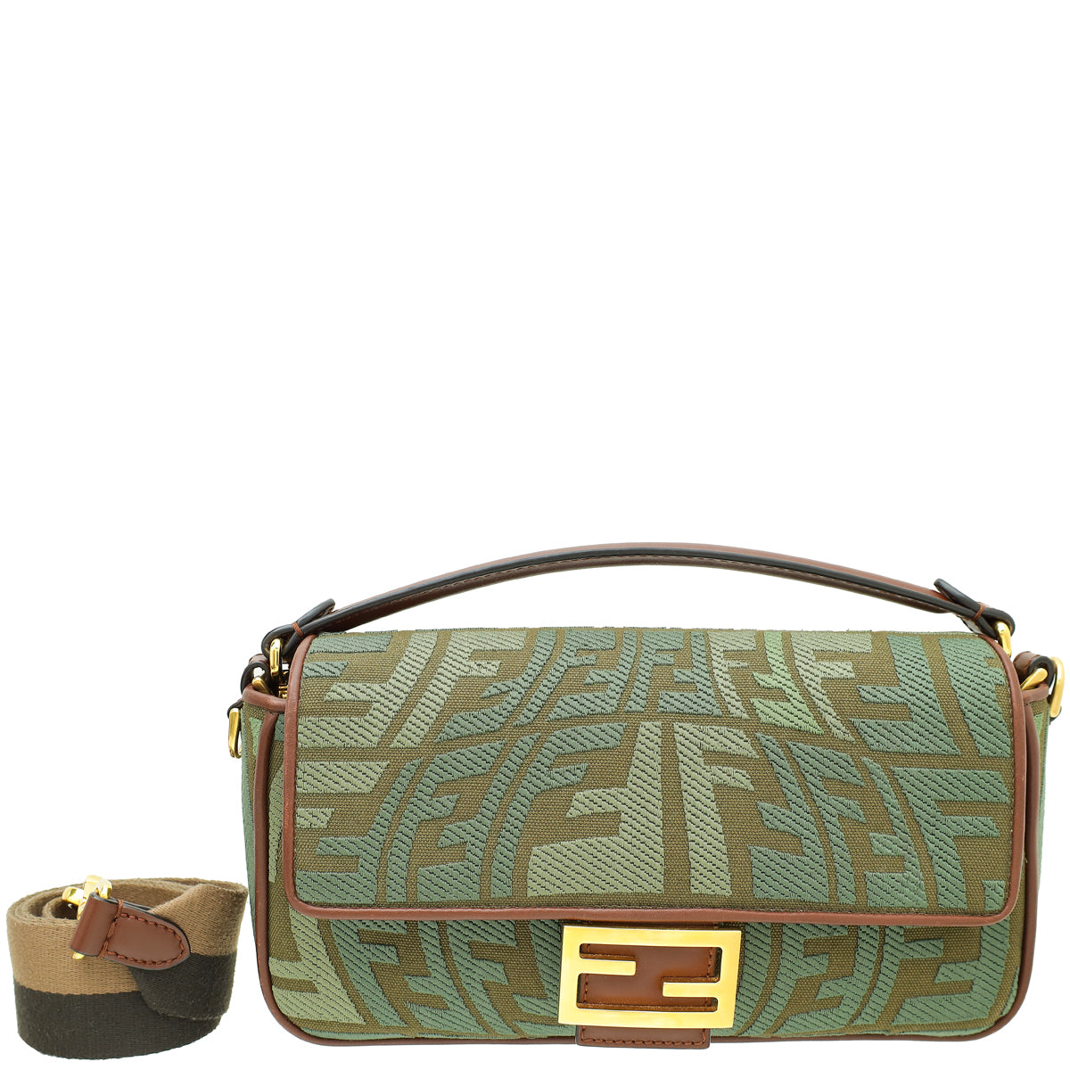 Fendi Bicolor FF Embroidery Baguette Medium Bag-Fendi-THE CLOSET