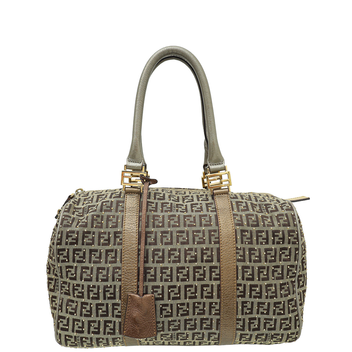 Fendi Tricolor Studded Zucchino Boston Bag-Fendi-THE CLOSET