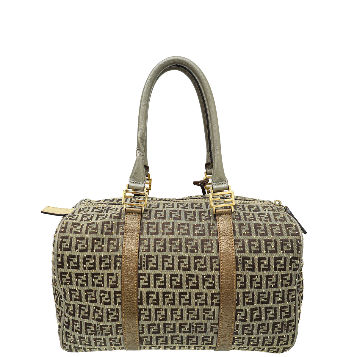Fendi Tricolor Studded Zucchino Boston Bag-Fendi-THE CLOSET