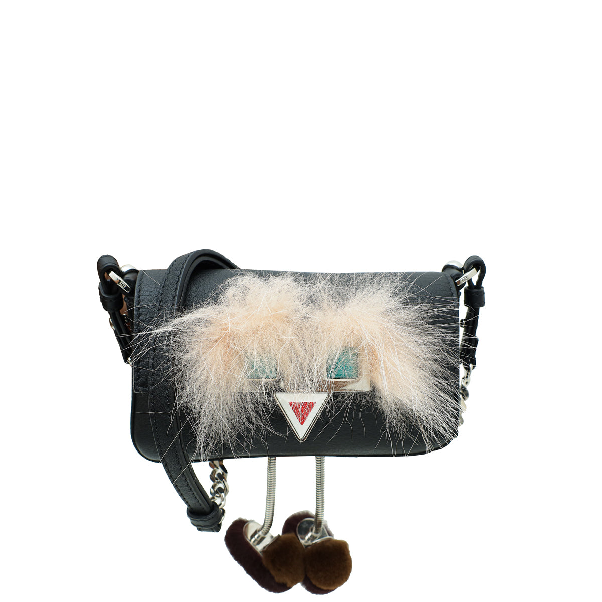 Fendi Black Micro Bug Baguette Bag W/ Fluffy Feet