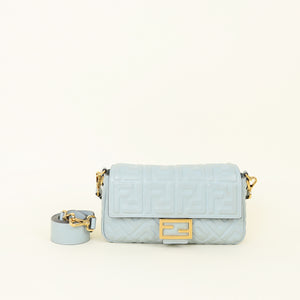 Fendi Stone Blue v FF Embossed Baguette Shoulder Bag