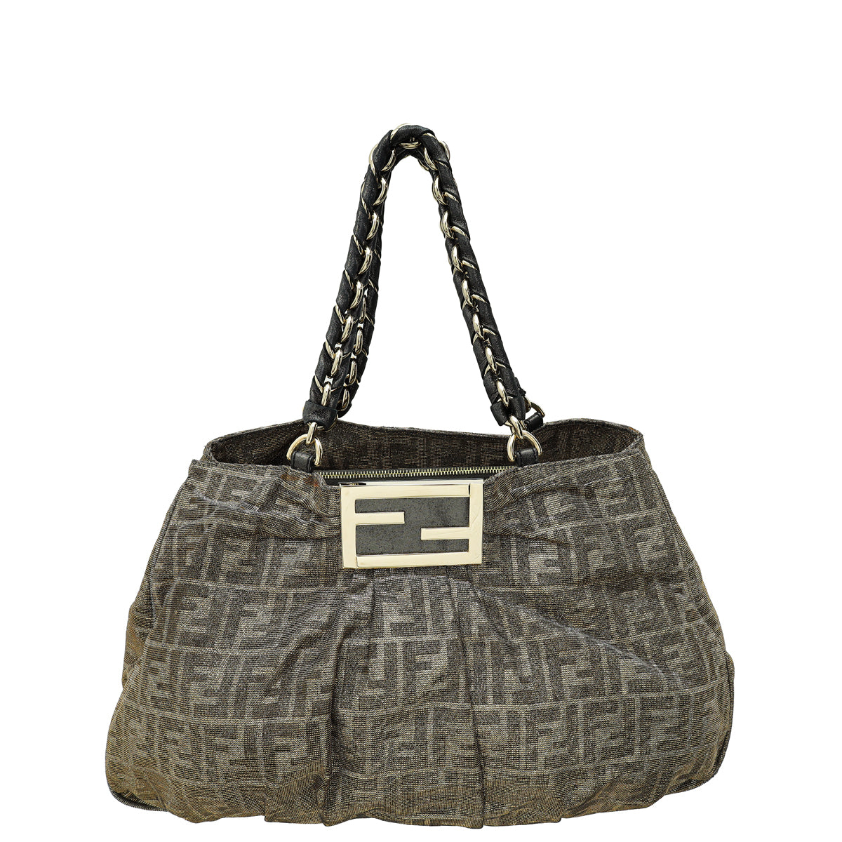 Fendi Metallic Silver FF Mia Large Tote Bag-Fendi-THE CLOSET
