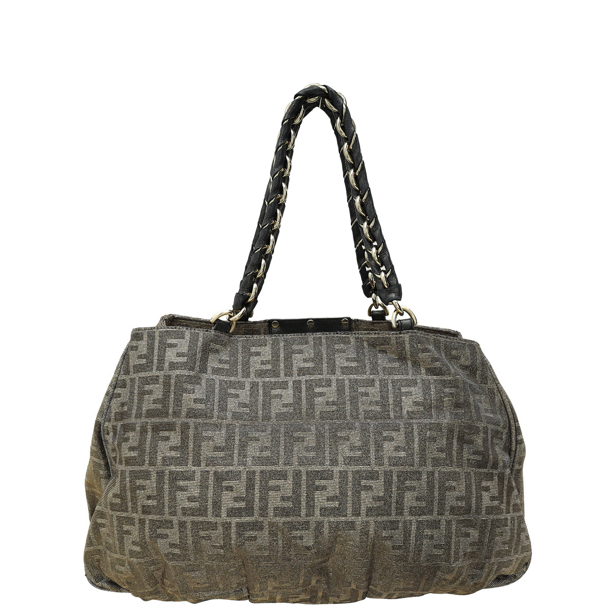 Fendi Metallic Silver FF Mia Large Tote Bag