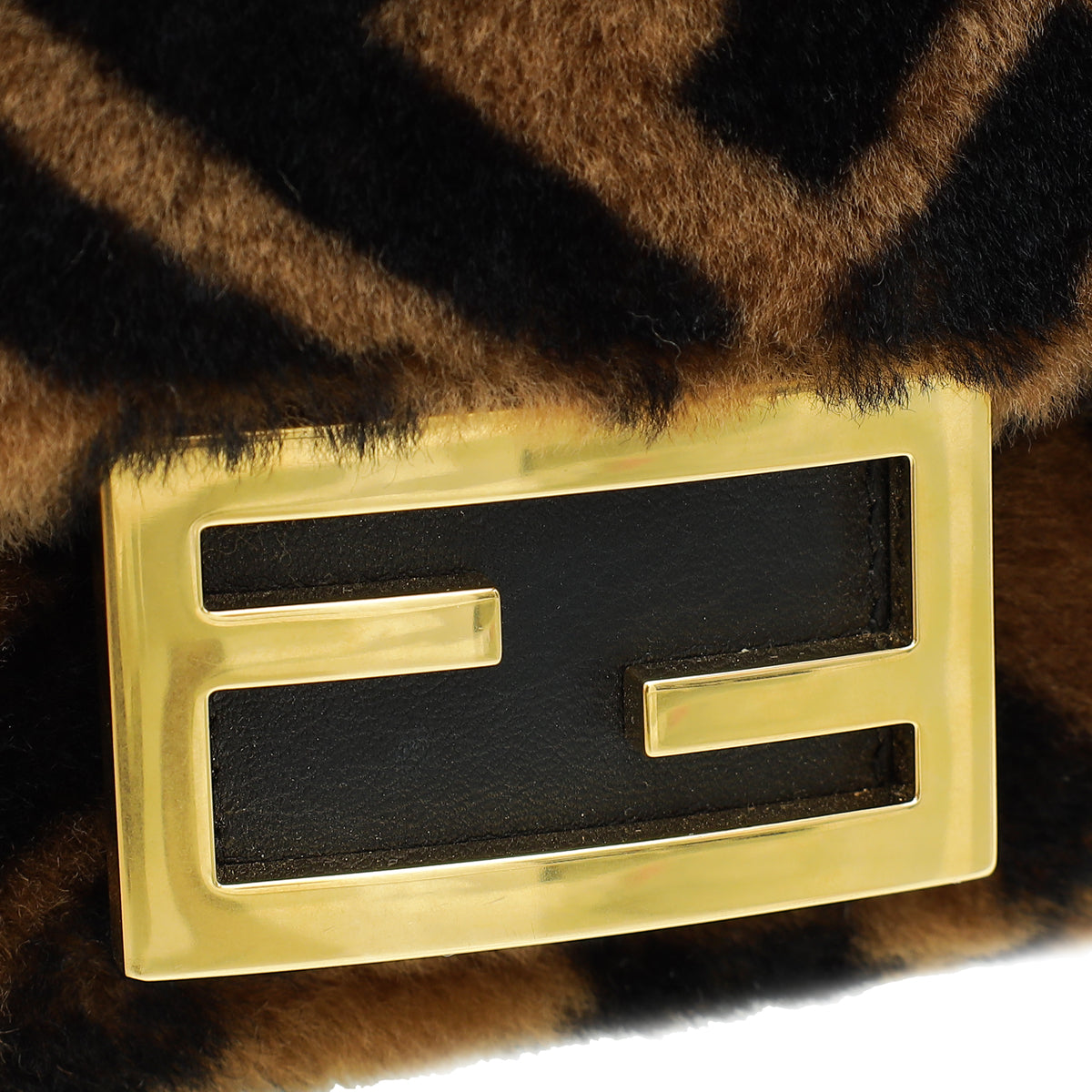Fendi Brown FF Baguette Mini Sheepskin Fur Shoulder Bag