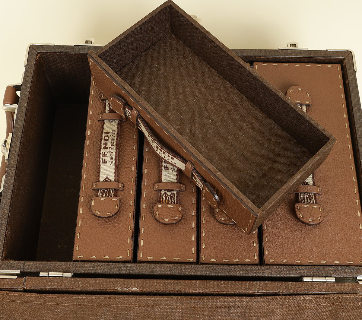 Fendi Brown Vintage Selleria Jewelry Holder Trunk Case