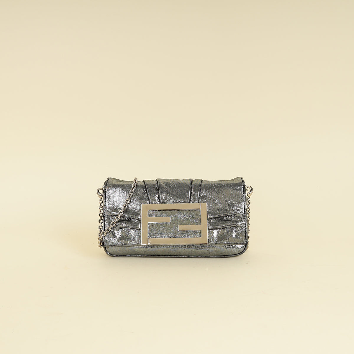 Fendi Metallic Silver Mia Pochette Chain Bag