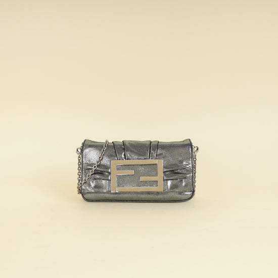 Fendi Metallic Silver Mia Pochette Chain Bag