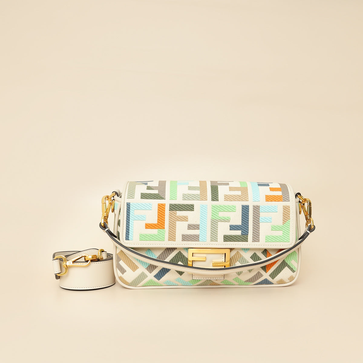 Fendi Multicolor FF Embroidery Baguette Medium Bag-Fendi-THE CLOSET