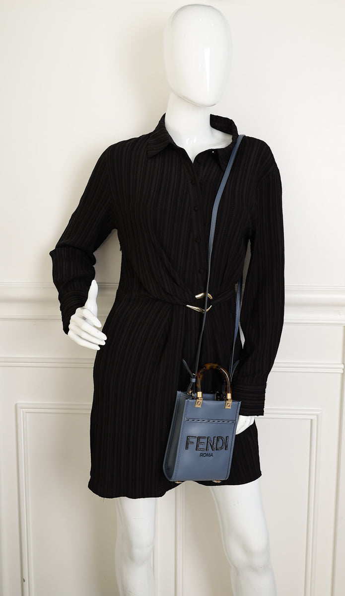 Fendi Dark Blue Mini Sunshine Shopper Bag-Fendi-THE CLOSET