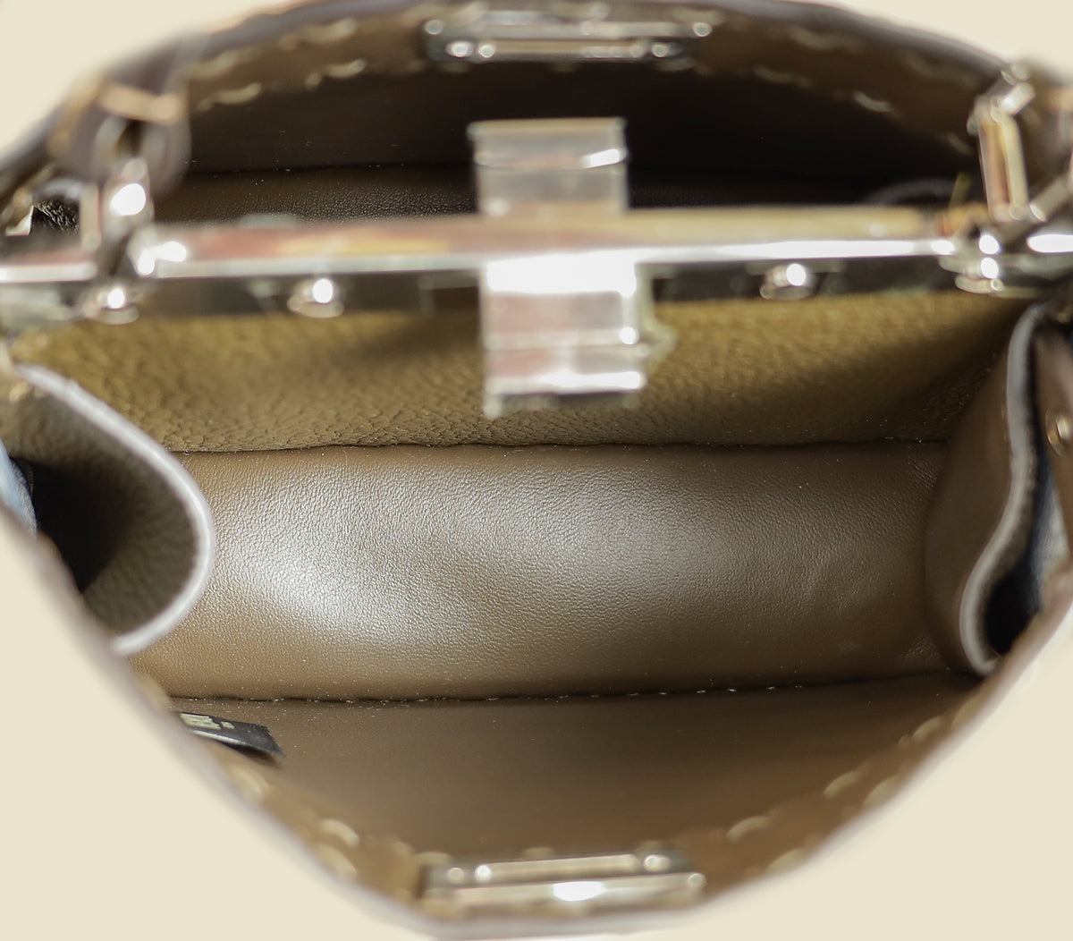 Fendi Dark Olive Selleria Petite Peekaboo ISeeU Bag