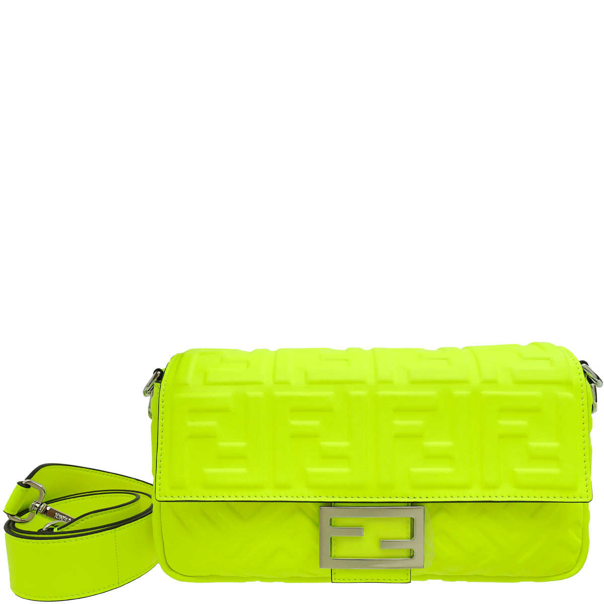 Fendi Neon Yellow FF Embossed Baguette Medium Bag-Fendi-THE CLOSET