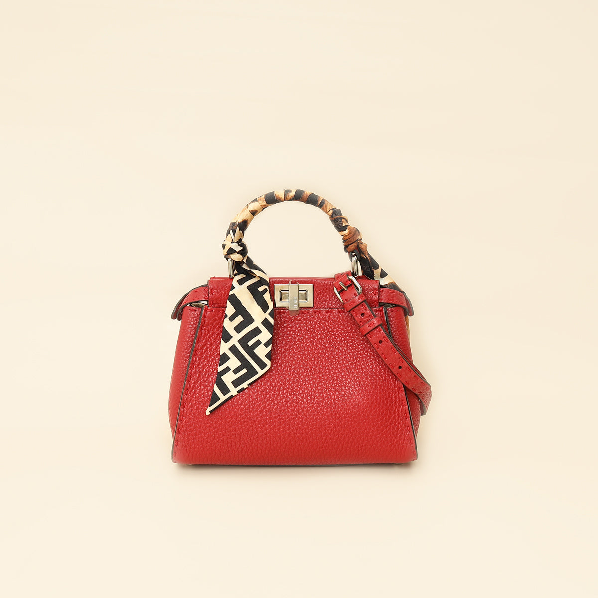 Fendi Red Selleria Mini Peekaboo Bag w/ Twilly-Fendi-THE CLOSET