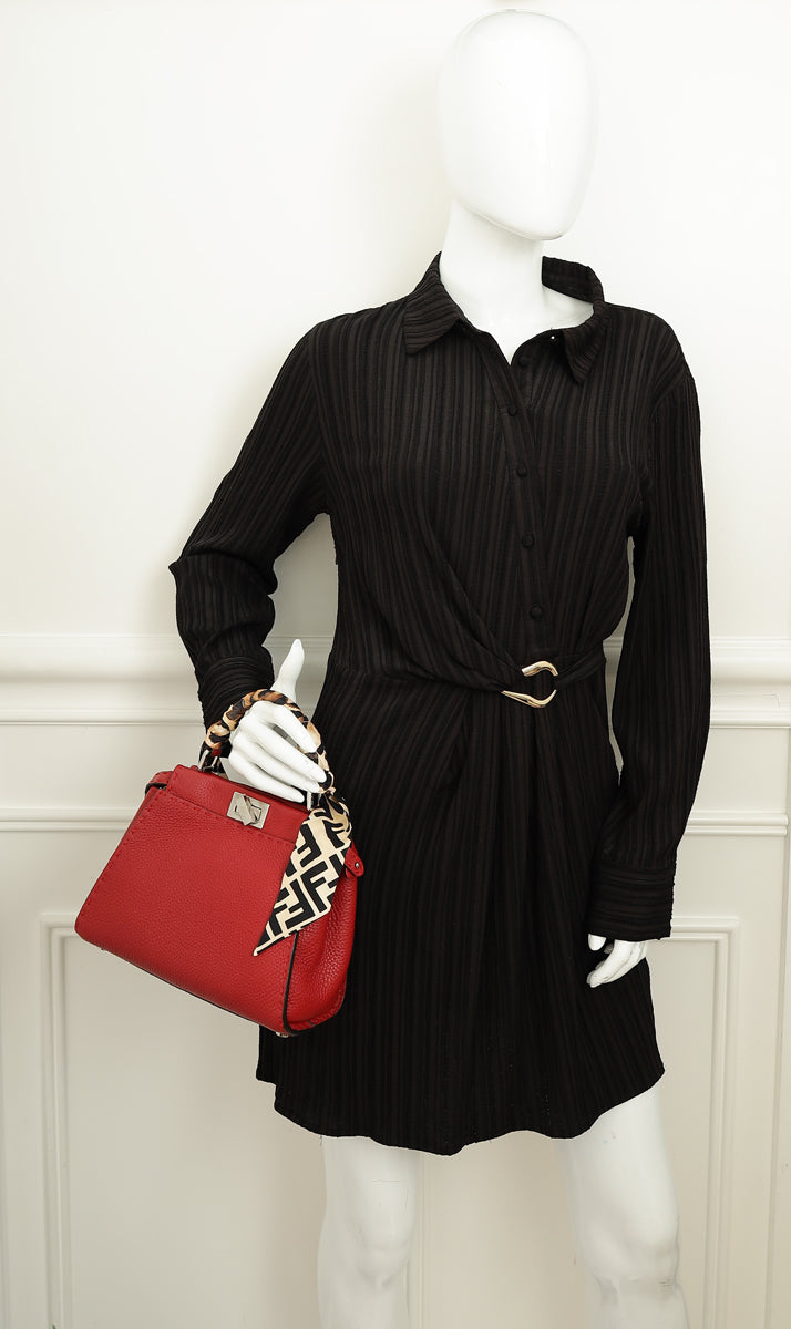 Fendi Red Selleria Mini Peekaboo Bag w/ Twilly-Fendi-THE CLOSET