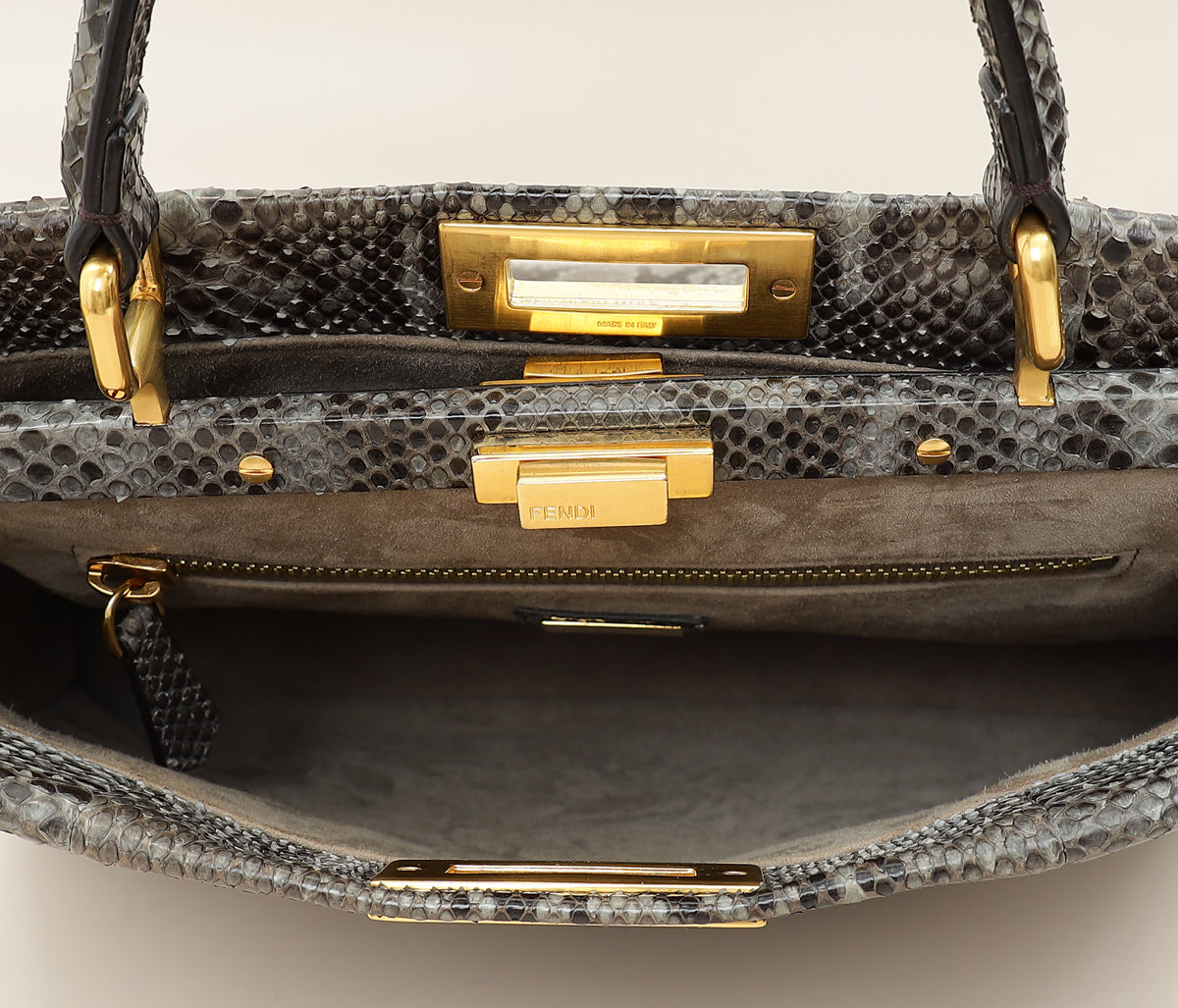Fendi Grey Peekaboo Python Regular Bag-Fendi-THE CLOSET