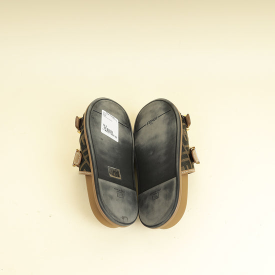 Fendi Bicolor Zucca FF Buckle Slide Sandal 38.5