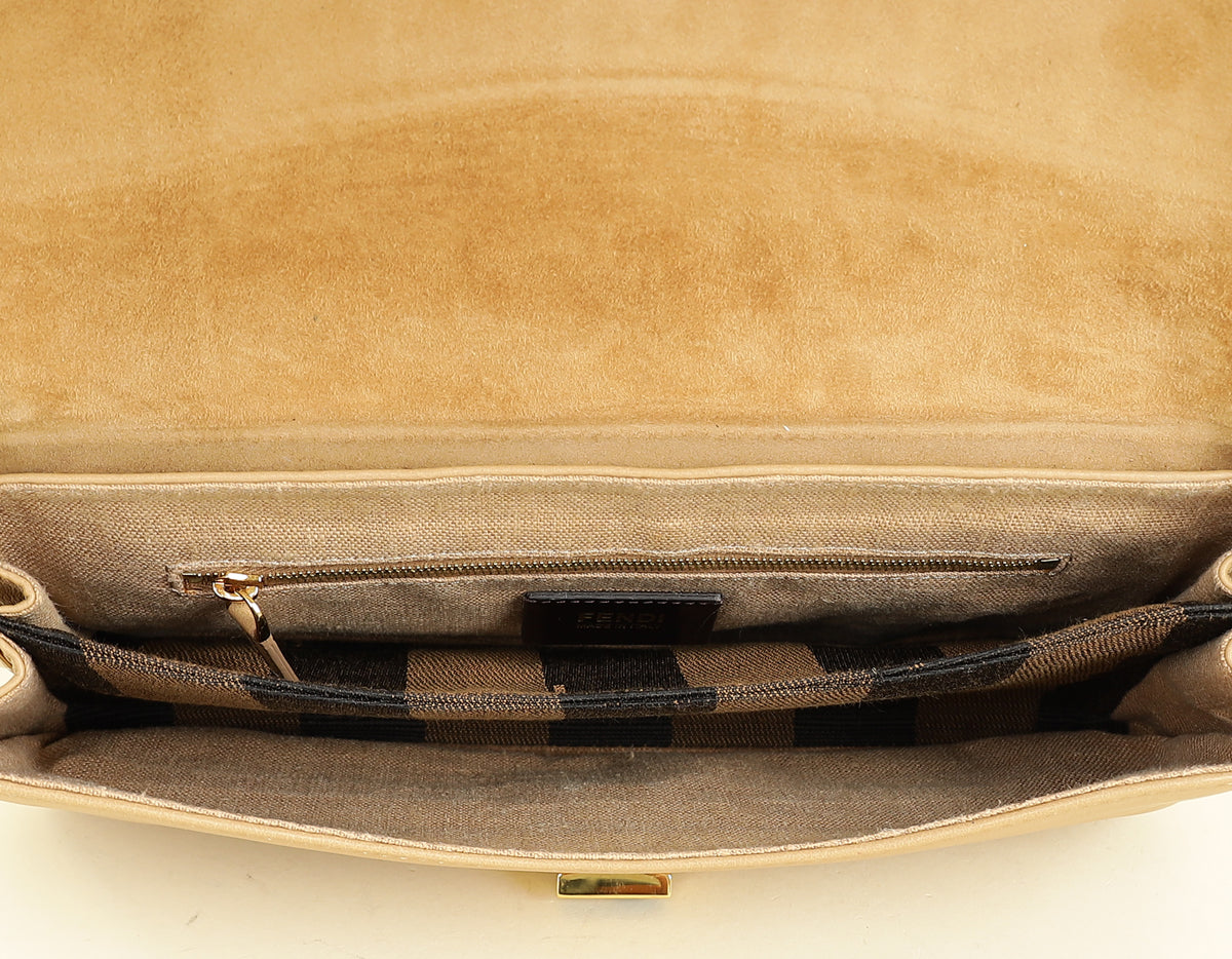 Fendi Beige Pequin Small Shoulder Bag