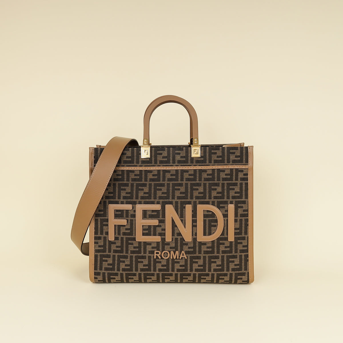 Fendi Bicolor Zucca Sunshine Medium Shopper Tote Bag-Fendi-THE CLOSET